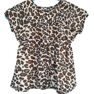 3/$20 Gymboree Girls Leopard Print Button-Up Top - Size 6 Brown Animal Print